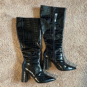 Knee high faux leather boots